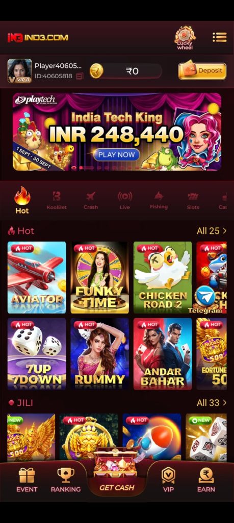 IND3 Game homepage showing popular online games