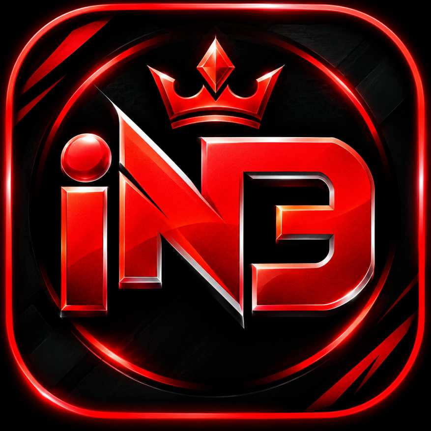 IND3 Game red and black gaming logo with crown design